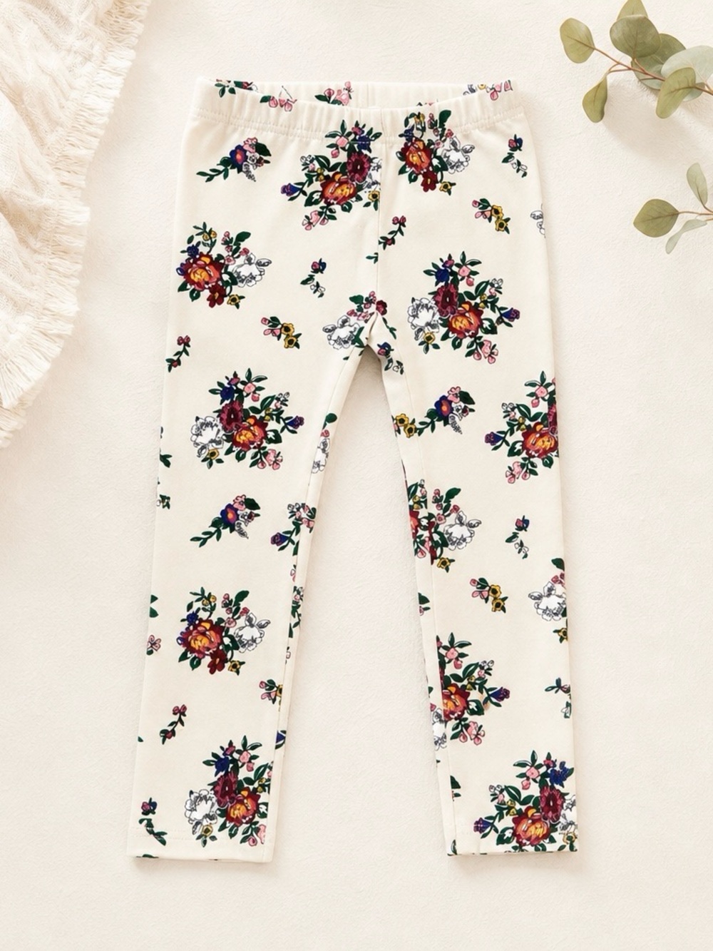 Hanna Andersson Girls Floral Leggings • Size 110 (5) • Cream Multi